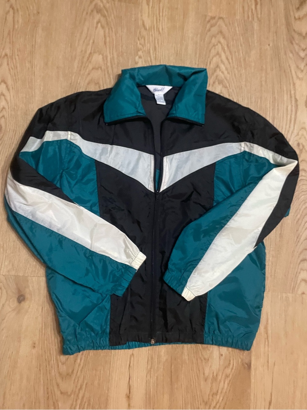 80’s 90’s Vintage Haband Teal, Black & White Retro Windbreaker Jacket - Men